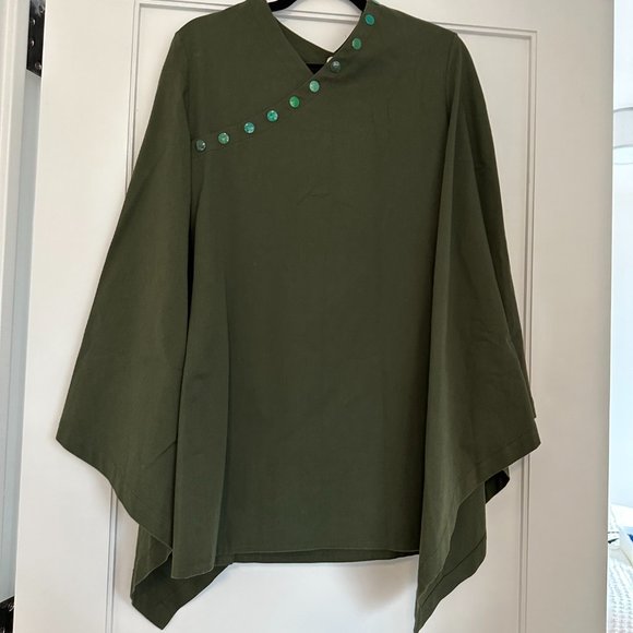 Rosie Assoulin Tunic Top Flared Sleeves V-neck Snap Buttons Detailing Sz M Green - Picture 11 of 12